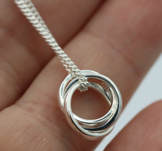 Genuine 925 Sterling Silver Curb Link Necklace & 3 Ring Pendant