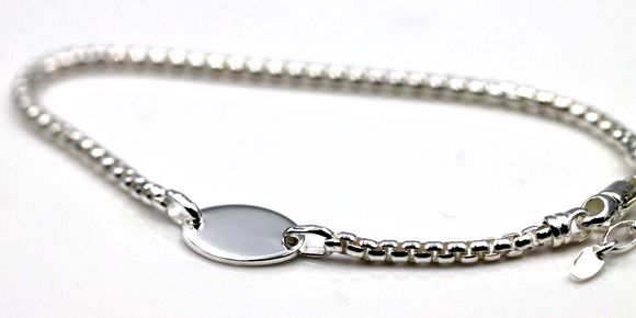 Sterling Silver 2.6mm Round Box Bracelet with Oval Engraving Shape - Free Post