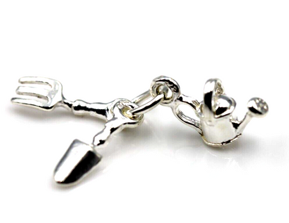 Genuine Sterling Silver 925 Garden Tools Pendant Charm