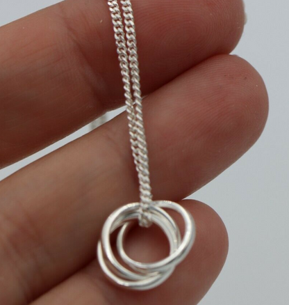 Genuine 925 Sterling Silver Curb Link Necklace & 3 Ring Pendant