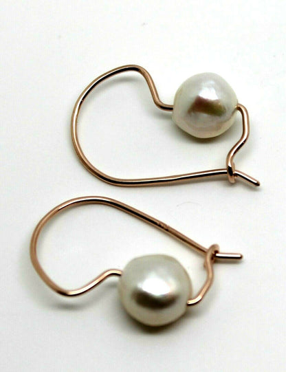 Genuine New 9ct 9k Yellow or Rose Gold 10mm White Baroque Freshwater Pearl Earrings