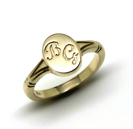 Size M Genuine Full Solid 9ct Yellow, Rose or White Gold Oval Signet Ring Engraved With Two Initials