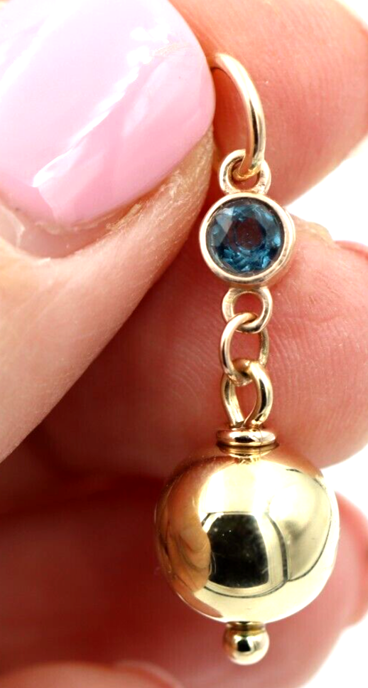 9ct Genuine Rose / Yellow Gold London Blue Topaz Ball Round Circle Pendant