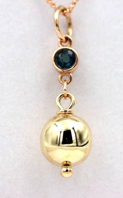 9ct Genuine Rose / Yellow Gold London Blue Topaz Ball Round Circle Pendant