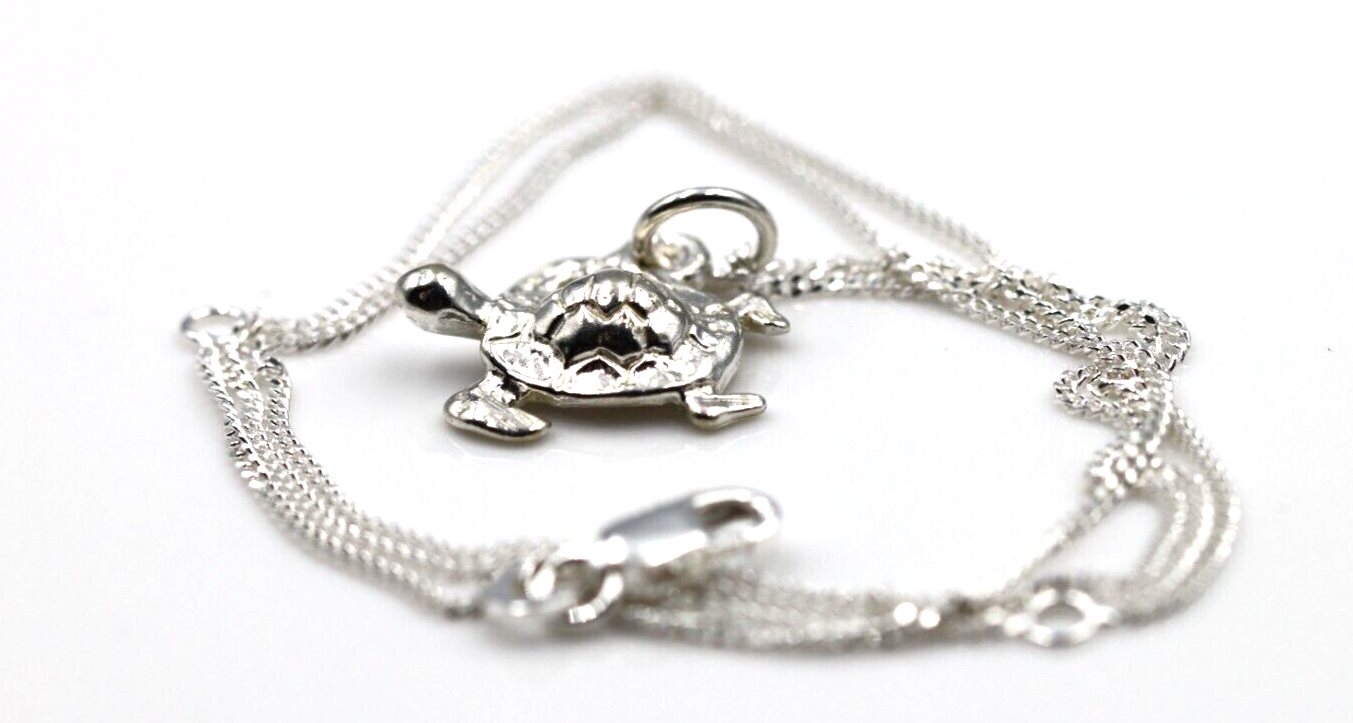 Genuine Sterling Silver 925 Turtle Charm / Pendant + Necklace Chain