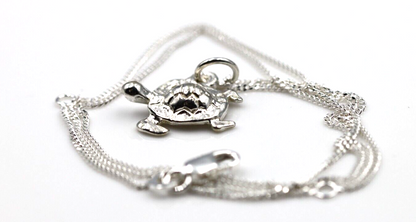 Genuine Sterling Silver 925 Turtle Charm / Pendant + Necklace Chain