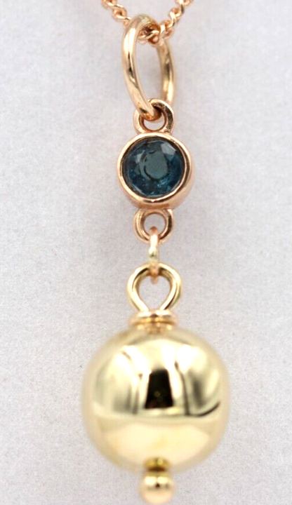 9ct Genuine Rose / Yellow Gold London Blue Topaz Ball Round Circle Pendant