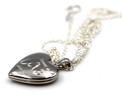 Sterling Silver Oval Love Engraved Pendant Locket + 2 photos + Chain