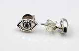 Genuine Sterling Silver 925 Eye Stud Bezel Cubic Zirconia Earrings 9mm wide