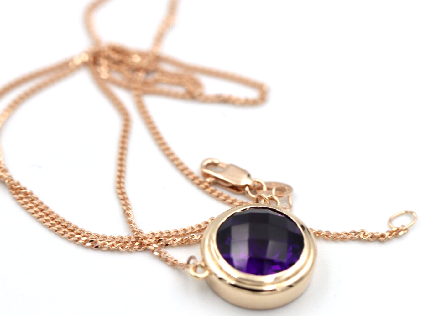 9ct 9k Rose Gold Kerb Curb Chain Necklace & Amethyst Pendant - Free post in oz