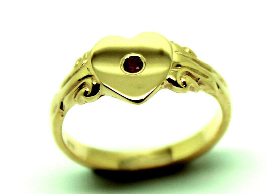 Size J, Genuine Solid 9ct 9Kt Yellow, Rose or White Gold Ruby Stone Heart Signet Ring -July Birthstone