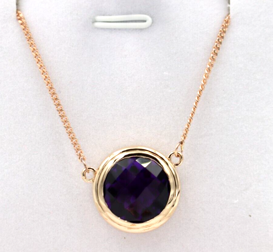 9ct 9k Rose Gold Kerb Curb Chain Necklace & Amethyst Pendant - Free post in oz