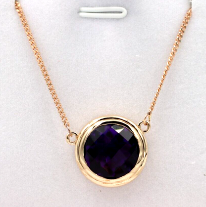 9ct 9k Rose Gold Kerb Curb Chain Necklace & Amethyst Pendant - Free post in oz