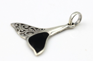 Sterling Silver Large Whale Tail Black Onyx Pendant Charm *Free Post In Oz*