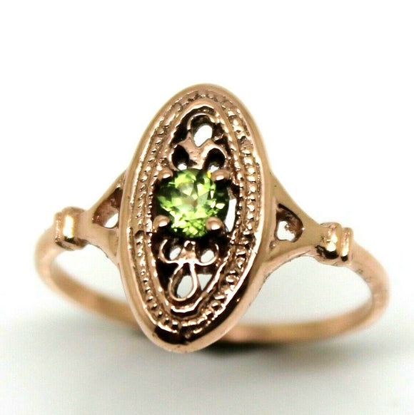 Size N 9ct Yellow, Rose or White Gold Delicate Green Peridot Filigree Ring