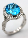 Genuine 9ct White Gold Diamond + Oval Blue Topaz Ring - Last one! Free post