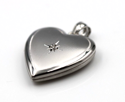 Sterling Silver Heart Diamond Heart Brushed/Polished Locket