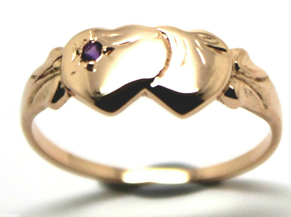 Genuine 9ct Rose Gold Double Heart Yellow Purple Amethyst February Birthstone Signet Ring In your size