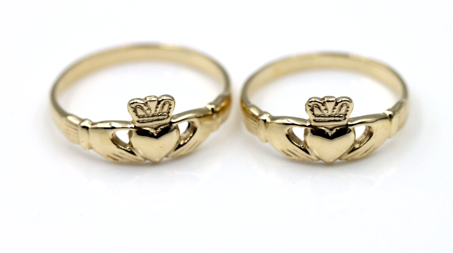 Genuine His & Hers Set Solid 9ct Yellow, Rose or White Gold Celtic Claddagh Wedding Bands Couple Rings