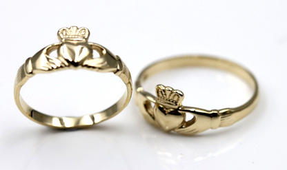 Genuine His & Hers Set Solid 9ct Yellow, Rose or White Gold Celtic Claddagh Wedding Bands Couple Rings