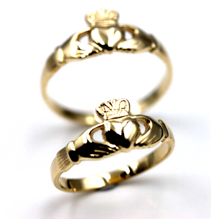 Genuine His & Hers Set Solid 9ct Yellow, Rose or White Gold Celtic Claddagh Wedding Bands Couple Rings