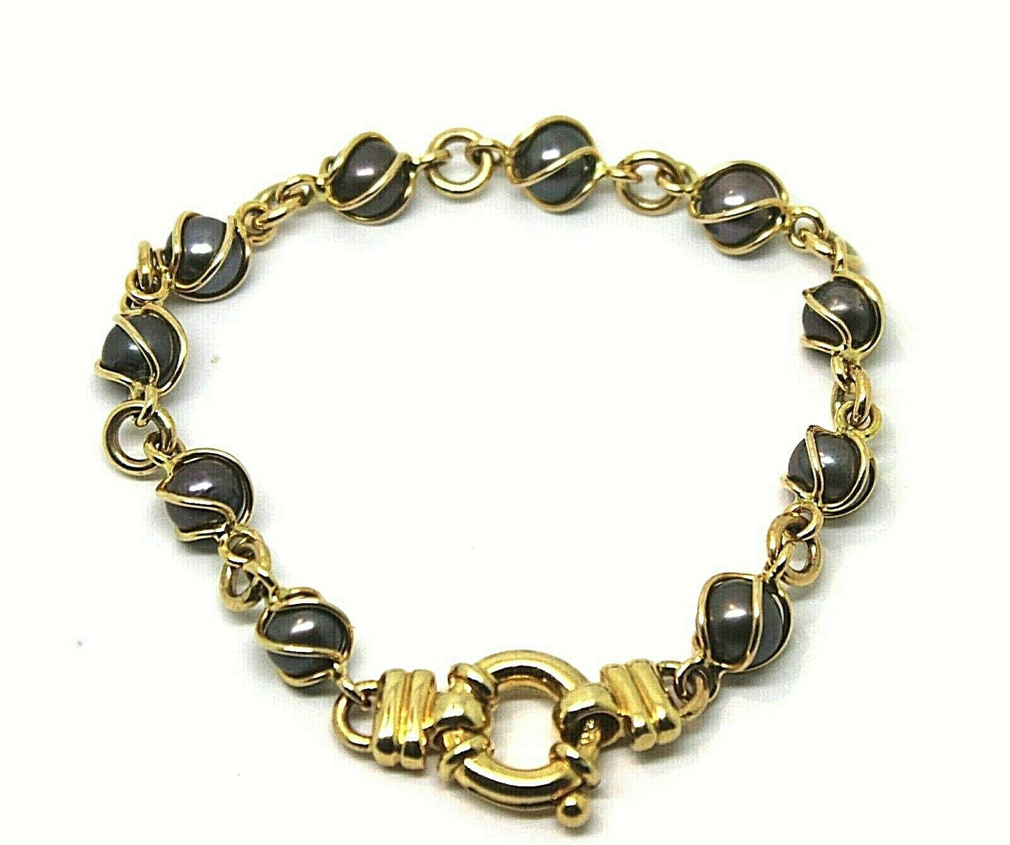 New Genuine 9kt 9ct Yellow, Rose or White Gold Bolt Ring Freshwater Black Pearl Bracelet