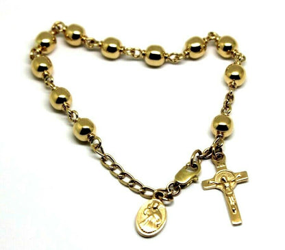 Genuine 9ct Yellow, Rose or White gold 6mm Ball Rosary Bead bracelet 21cm long