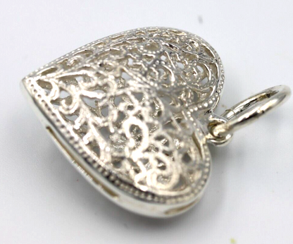 Genuine Sterling Silver Heavy Large Filigree Heart Pendant