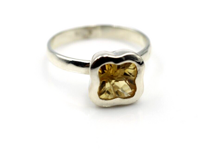 Size N Genuine Sterling Silver Yellow Citrine Clover Ring