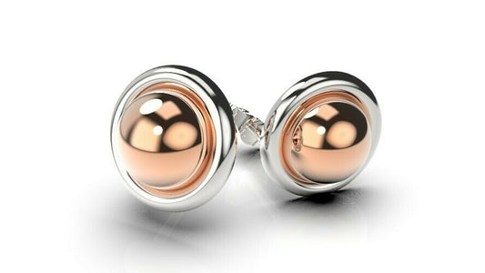 Kaedesigns New Genuine Sterling Silver & 9ct Rose Gold 375 9mm Half Ball Earrings