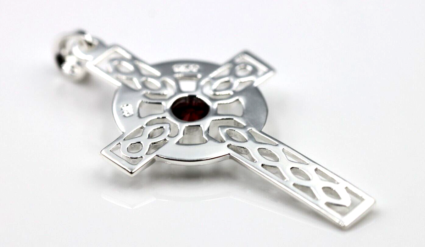 Kaedesigns Large Sterling Silver 925 Garnet Celtic Cross Pendant