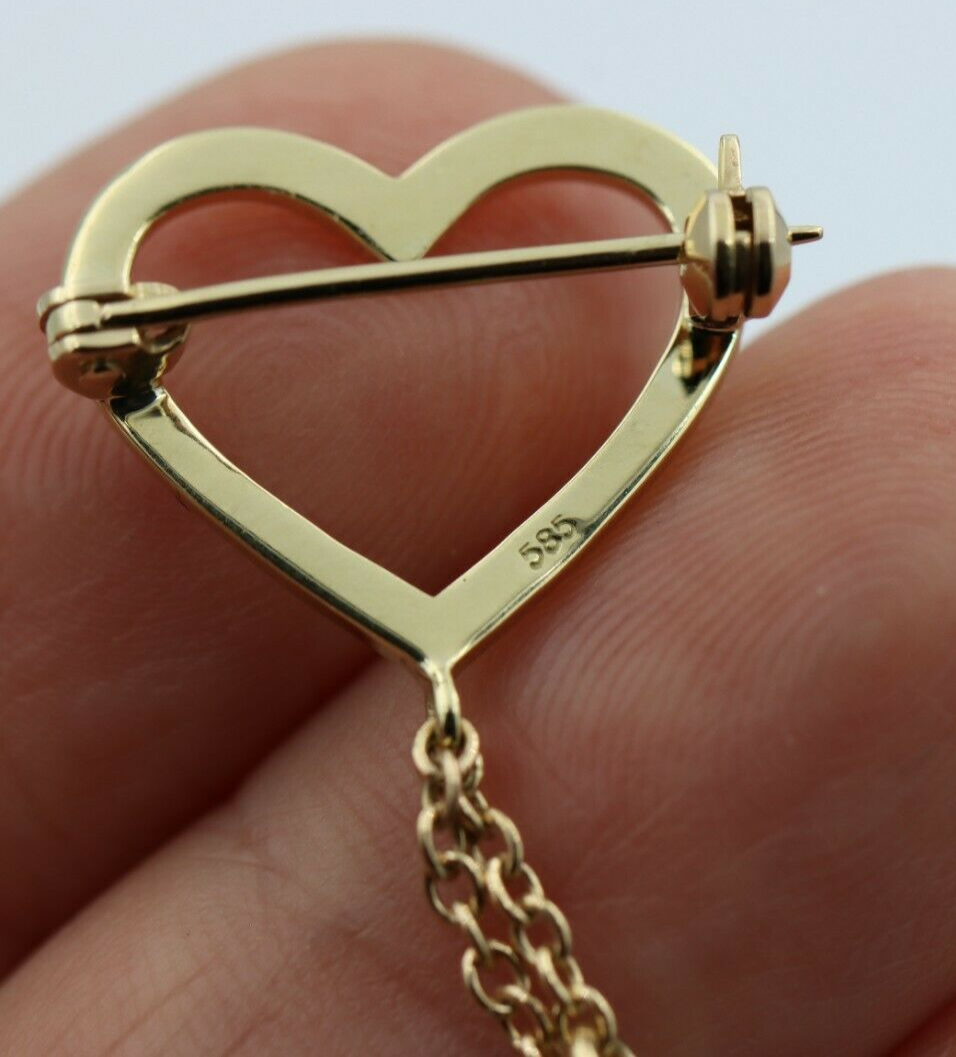 Genuine 9ct, 14ct or 18ct Yellow Gold Baby Child's Kids Heart Cross Brooch Evil Eye Mati