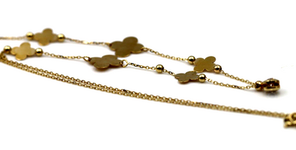 Genuine 14ct 585 Yellow Gold 4 Leaf Clover Necklace 46cm long- Free post