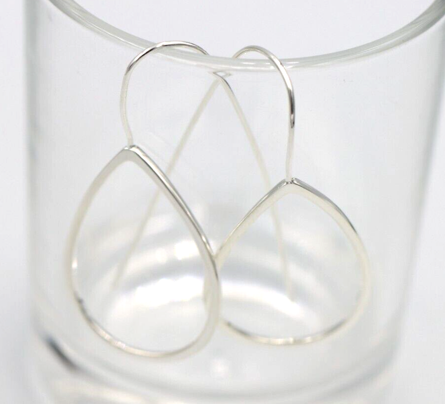 Genuine Sterling Silver Open Teardrop Earrings Fixed Earwires