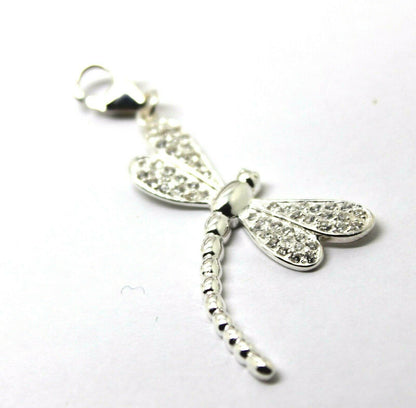 Sterling Silver 925 Dragonfly Cubic Zircon Pendant + Clasp