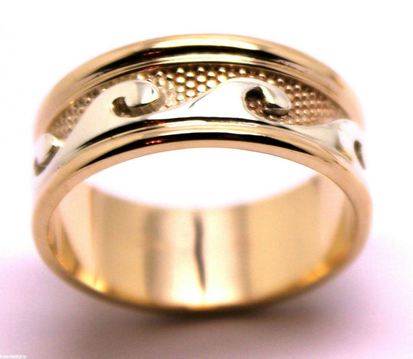 Size Q, Kaedesigns, Solid Genuine 9ct 9kt Rose and White Gold Mens Surf Wave Ring 258