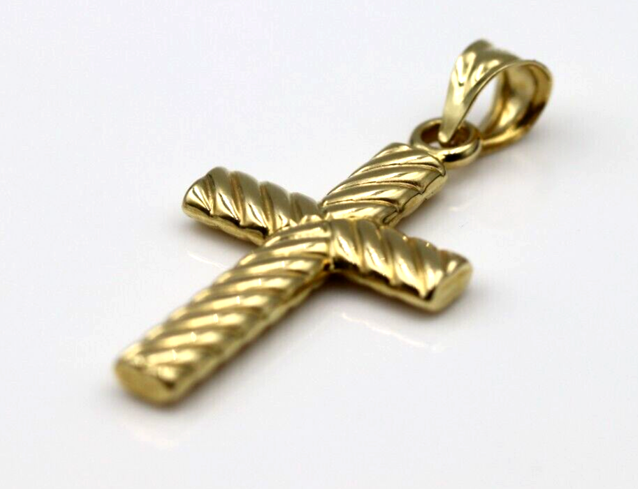 Genuine Hollow 14ct 14K Yellow Ridged Gold Cross Pendant *Free express post oz