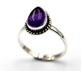 Size Q Genuine Sterling Silver Solid Teardrop Cabochon Amethyst Ring - Free post
