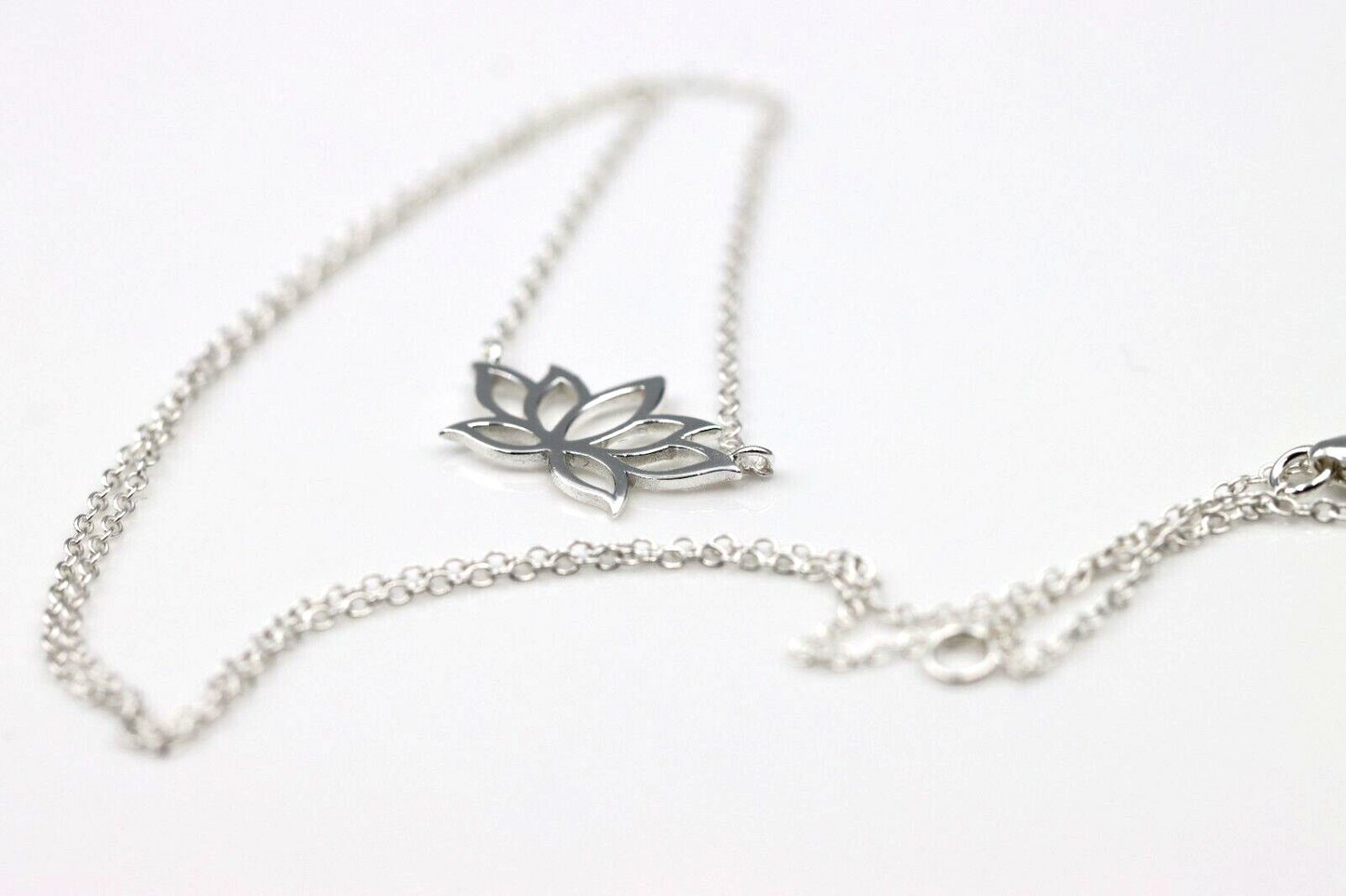 Sterling Silver 925 Open Lotus Flower Necklace Pendant Chain