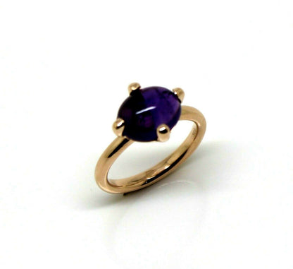 Genuine Size K 1/2 9ct Rose Gold Cabochon Oval Purple Amethyst Stacker Ring