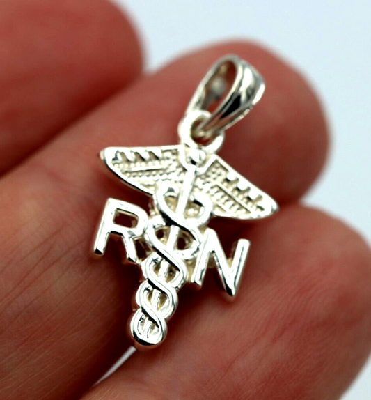 Sterling Silver RN Registered Nurse Serpent Pendant / Charm