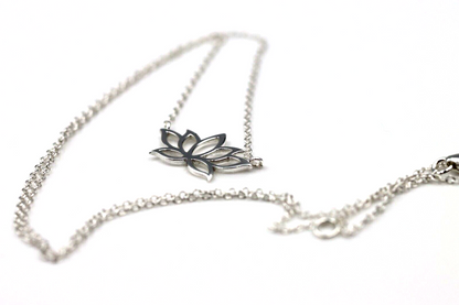 Sterling Silver 925 Open Lotus Flower Necklace Pendant Chain