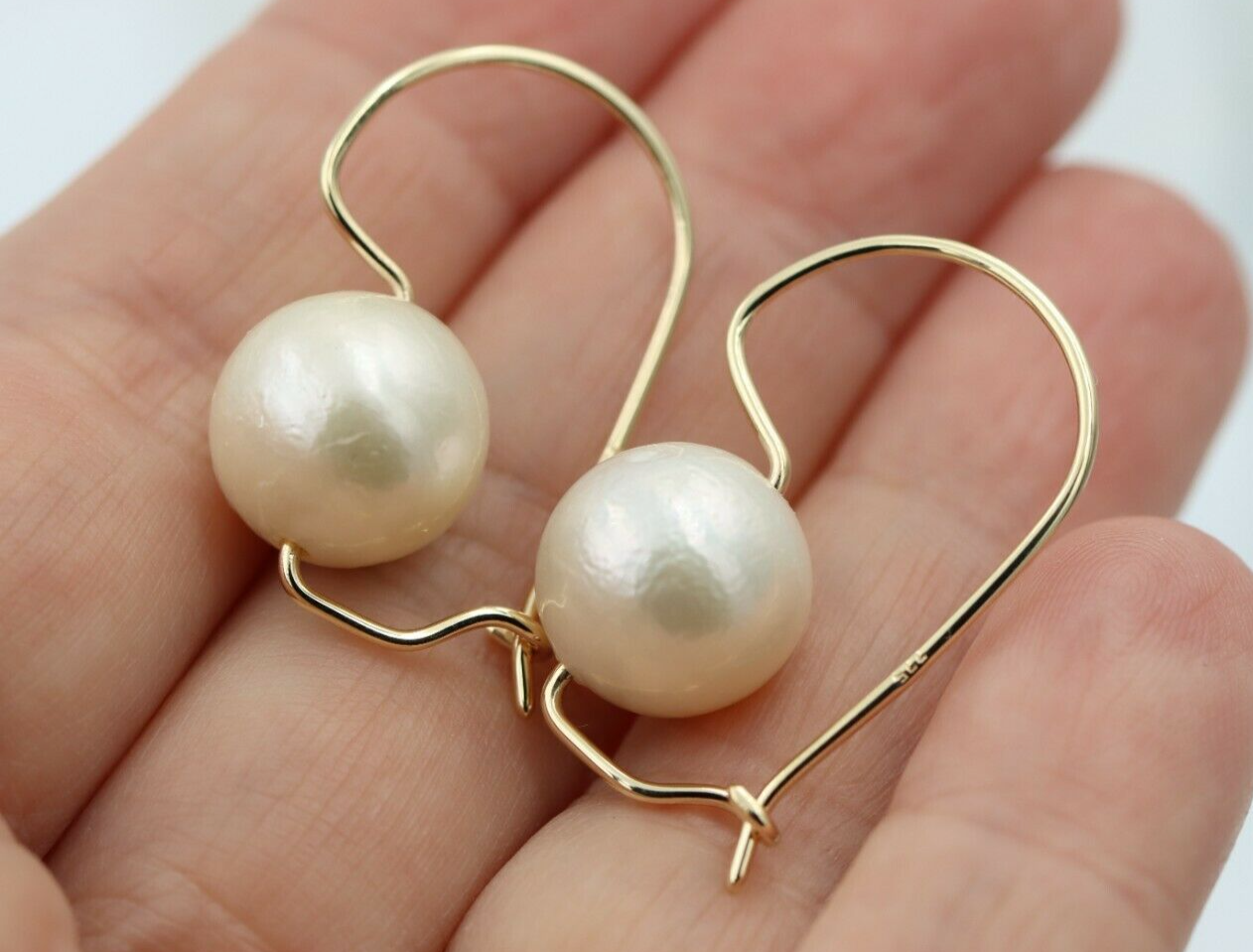 Genuine New 9ct 9k Yellow, Rose or White Gold 12mm White Freshwater Pearl Earrings