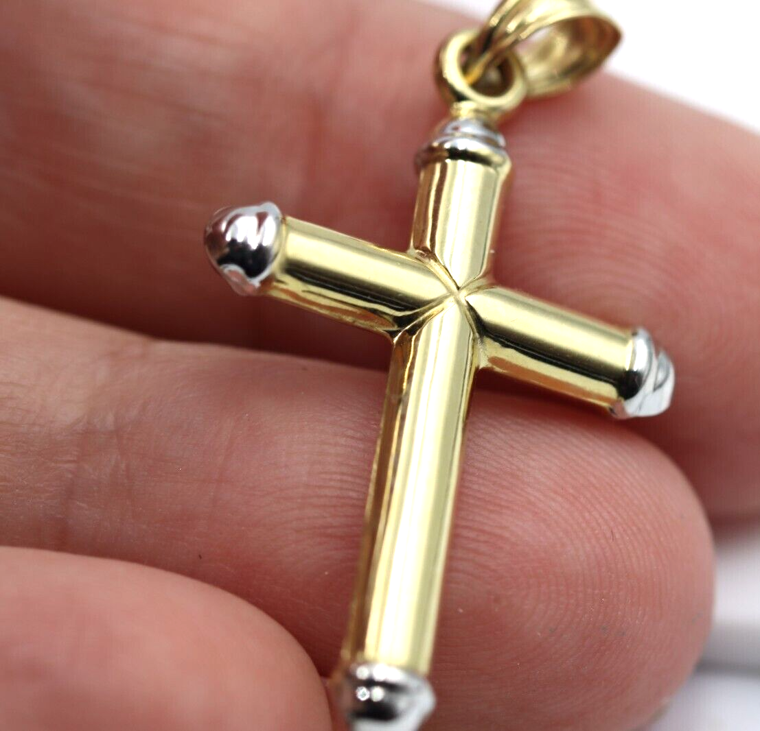 Genuine Hollow 14ct 14K Yellow + White Gold Cross Pendant - Free express post oz