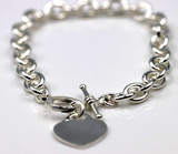 Genuine 925 Sterling Silver Cable Bracelet with T Bar and Heart -Free post