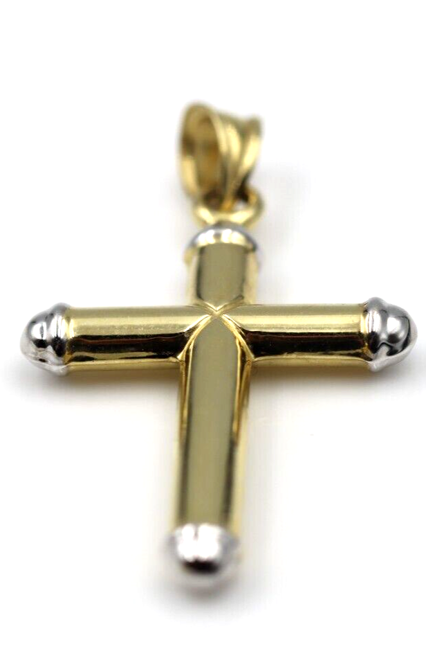 Genuine Hollow 14ct 14K Yellow + White Gold Cross Pendant - Free express post oz