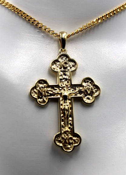 Genuine 18ct 18kt 750 Yellow Gold Byzantine Cross + 55cm Necklace