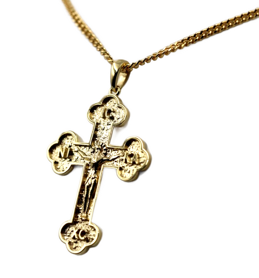 Genuine 18ct 18kt 750 Yellow Gold Byzantine Cross + 55cm Necklace