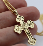 Genuine 18ct 18kt 750 Yellow Gold Byzantine Cross + 55cm Necklace -Free post
