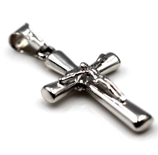 Genuine Hollow 14ct 14K White Gold Crucifix Cross Pendant *Free express post oz